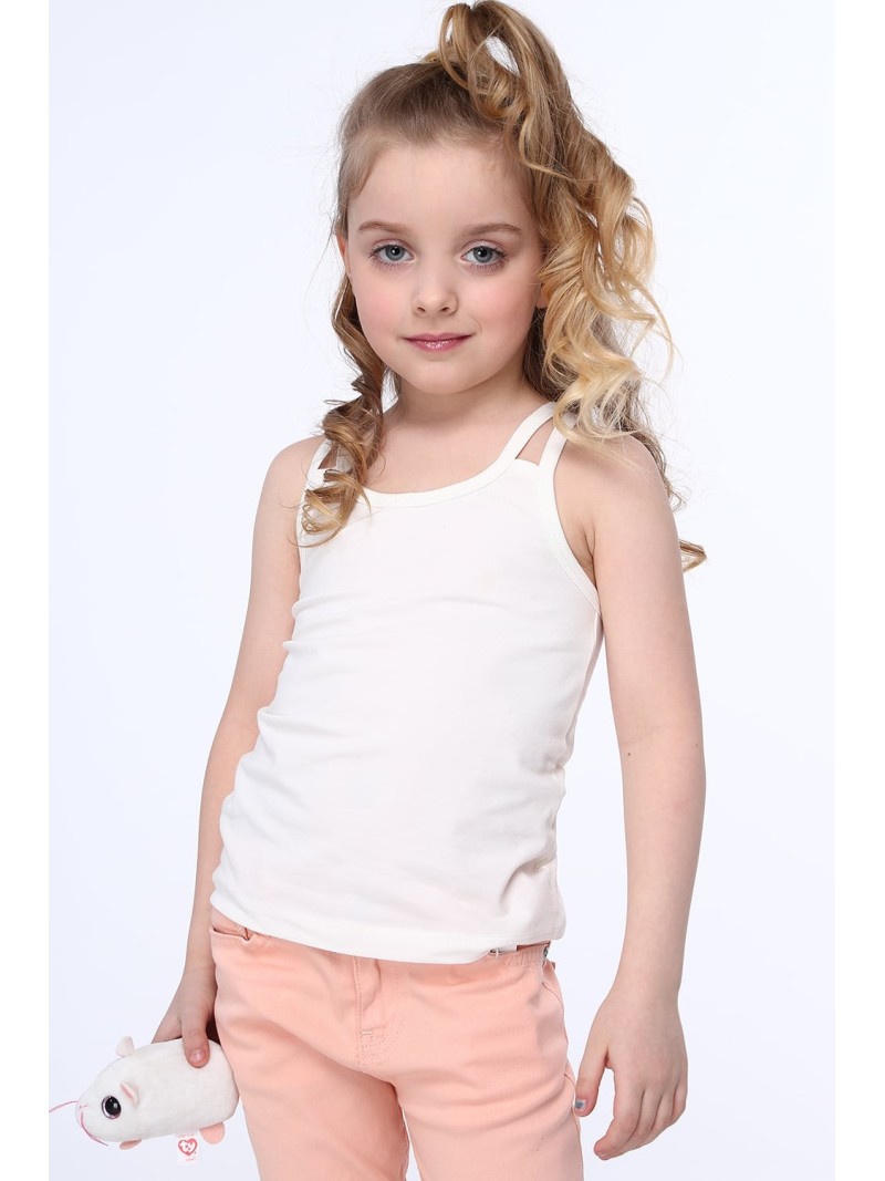 Girls\' T-shirt with double straps, cream, NDZ7772 - Online store - Boutique